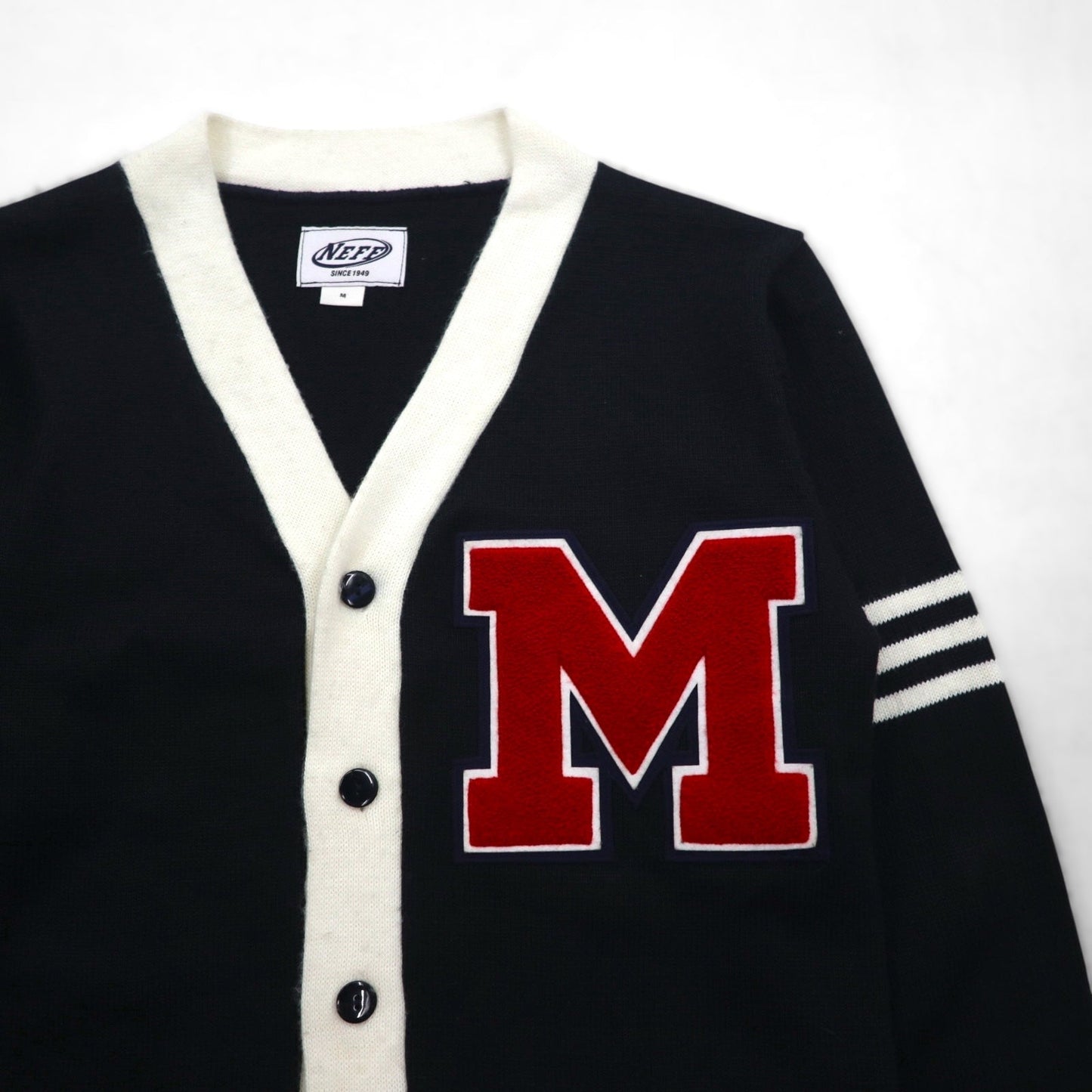 Vintage Letterman Cardigan NEFF レタード カーディガン M ブラック ワッペン パッチポケット