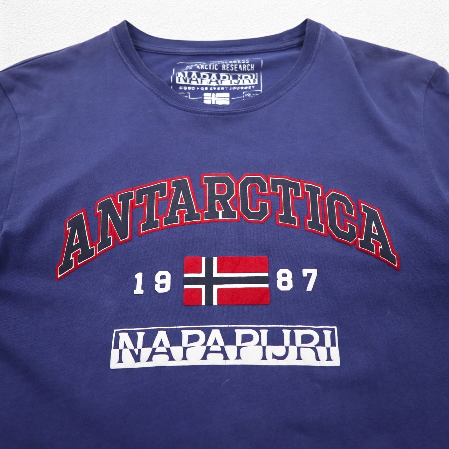 NAPAPIJRI プリント Tシャツ M ネイビー コットン トルコ製