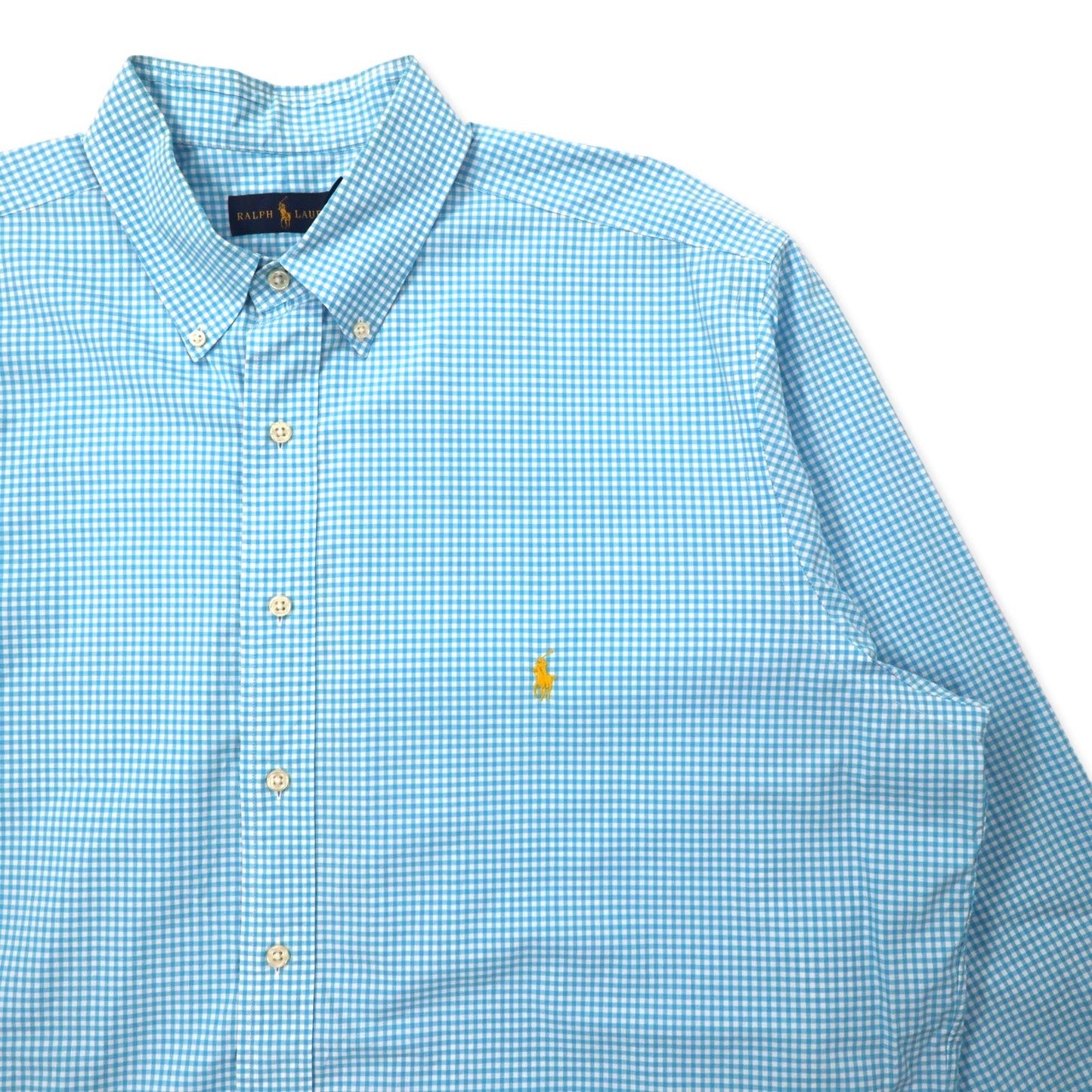 RALPH LAUREN ボタンダウンシャツ XLT TALL ブルー ギンガムチェック コットン スモールポニー刺繍
