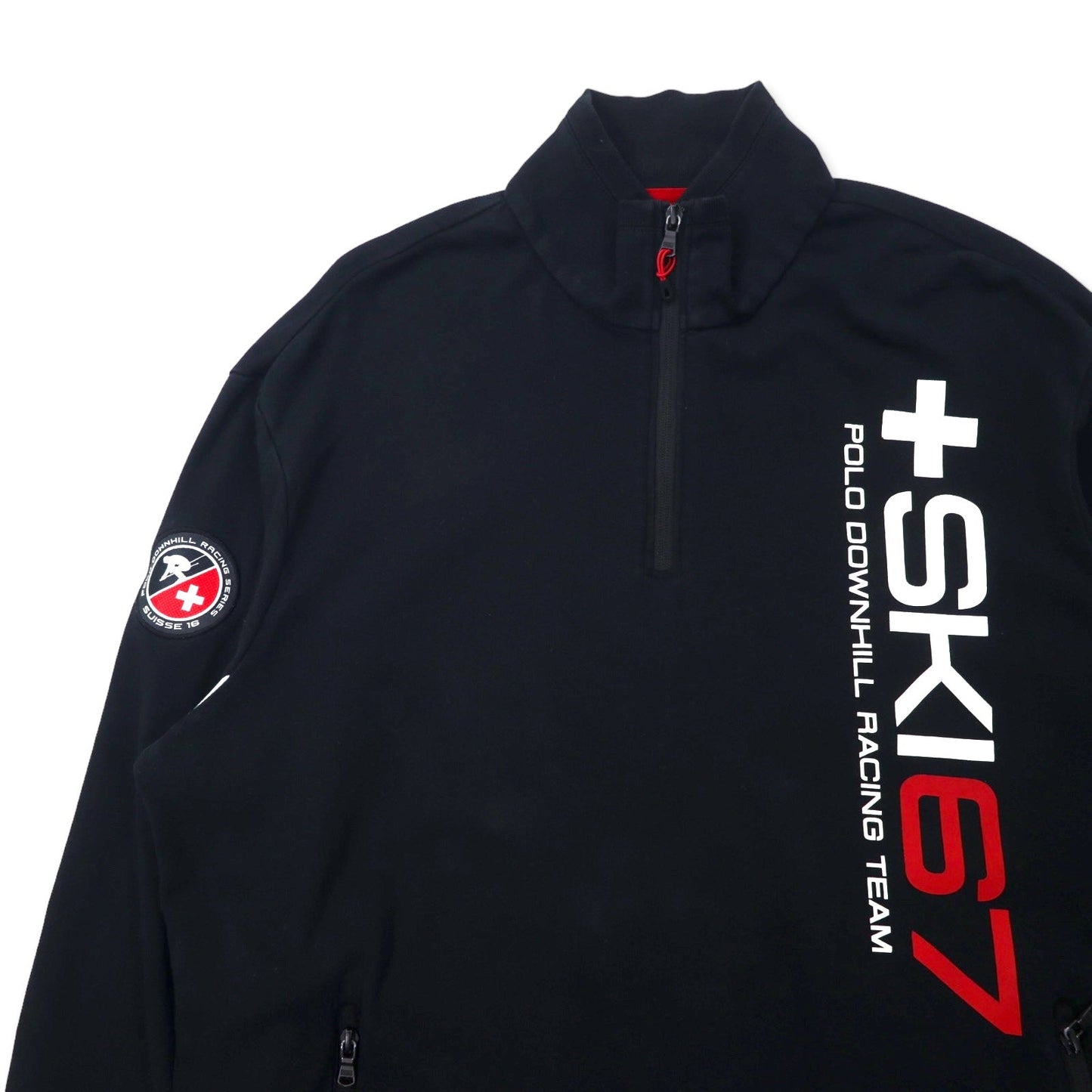 POLO RALPH LAUREN ハーフジップ スウェット XL ブラック コットン POLO DOWNHILL RACING SERIES