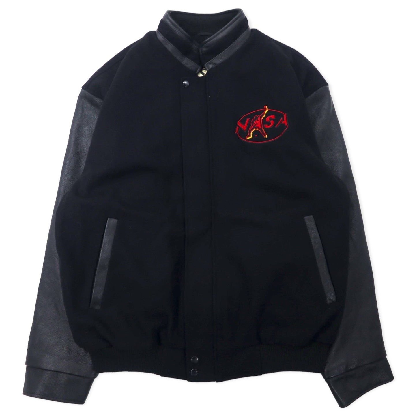 NORTH END カナダ製 90年代 袖レザー スタジャン XL ブラック ウール NASA刺繍