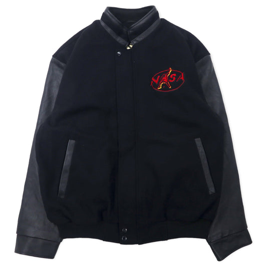 NORTH END カナダ製 90年代 袖レザー スタジャン XL ブラック ウール NASA刺繍