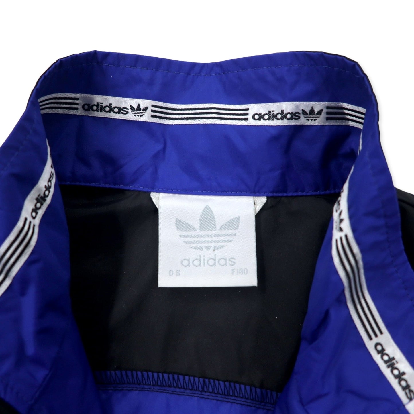 adidas 90年代 ナイロンジャケット F180 ブルー ブラック ドローコード 銀タグ トレフォイルロゴ ビッグサイズ