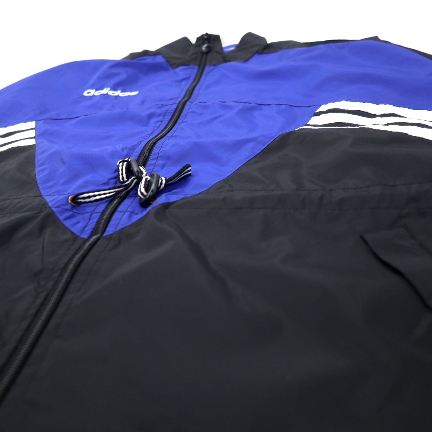 adidas 90年代 ナイロンジャケット F180 ブルー ブラック ドローコード 銀タグ トレフォイルロゴ ビッグサイズ