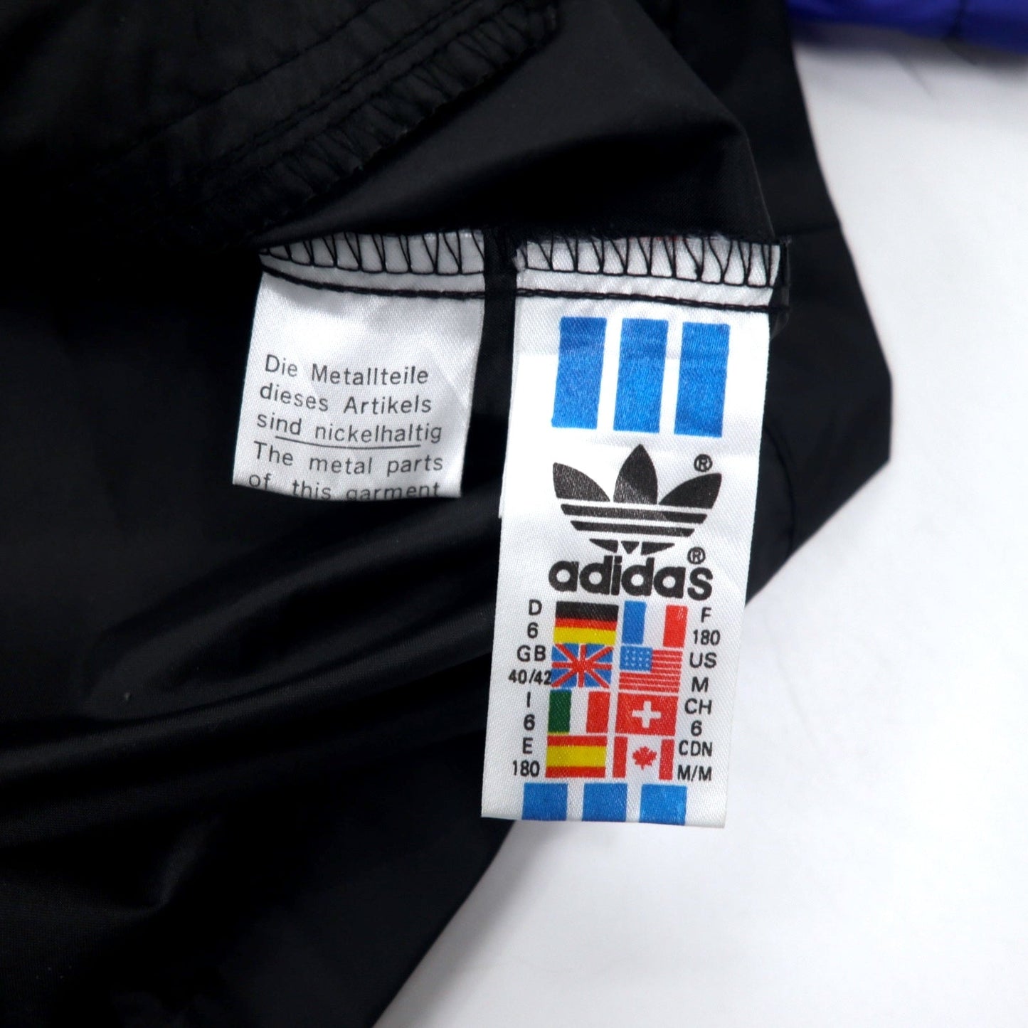 adidas 90年代 ナイロンジャケット F180 ブルー ブラック ドローコード 銀タグ トレフォイルロゴ ビッグサイズ