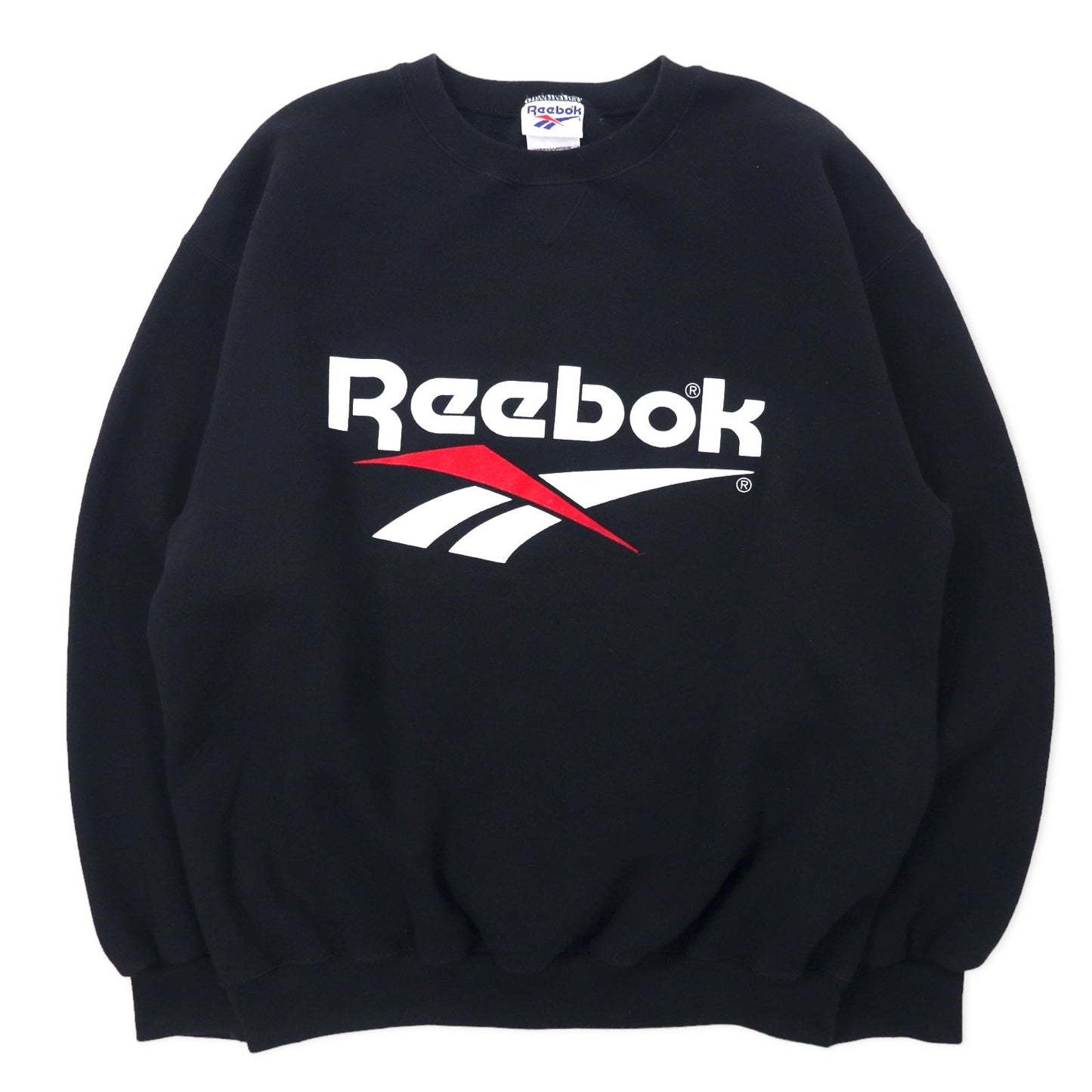 Reebok USA製 90年代 ベクターロゴ プリント スウェット L ブラック コットン 裏起毛
