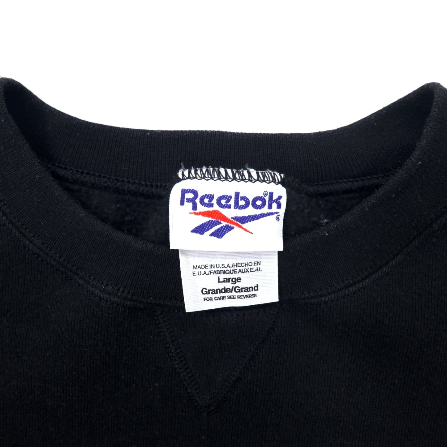 Reebok USA製 90年代 ベクターロゴ プリント スウェット L ブラック コットン 裏起毛