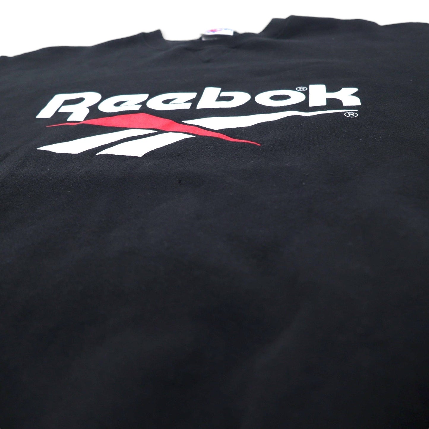 Reebok USA製 90年代 ベクターロゴ プリント スウェット L ブラック コットン 裏起毛
