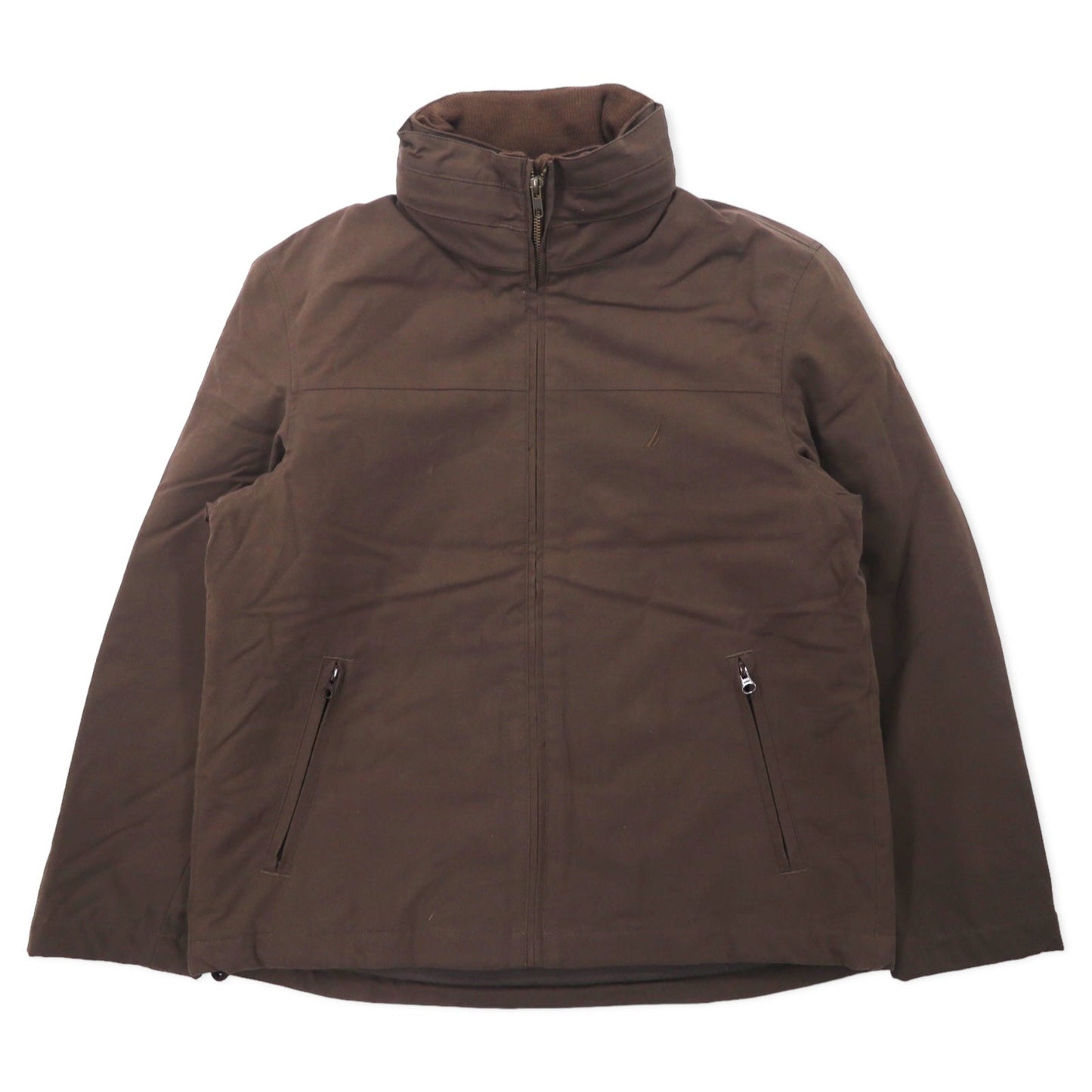 NAUTICA スタンドカラージャケット L カーキ コットン ポリエステル フード収納式 ワンポイントロゴ刺繍