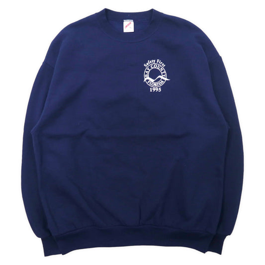 JERZEES USA製 90年代 プリントスウェット XL ネイビー コットン 裏起毛 BAY COUNTY FLORIDA