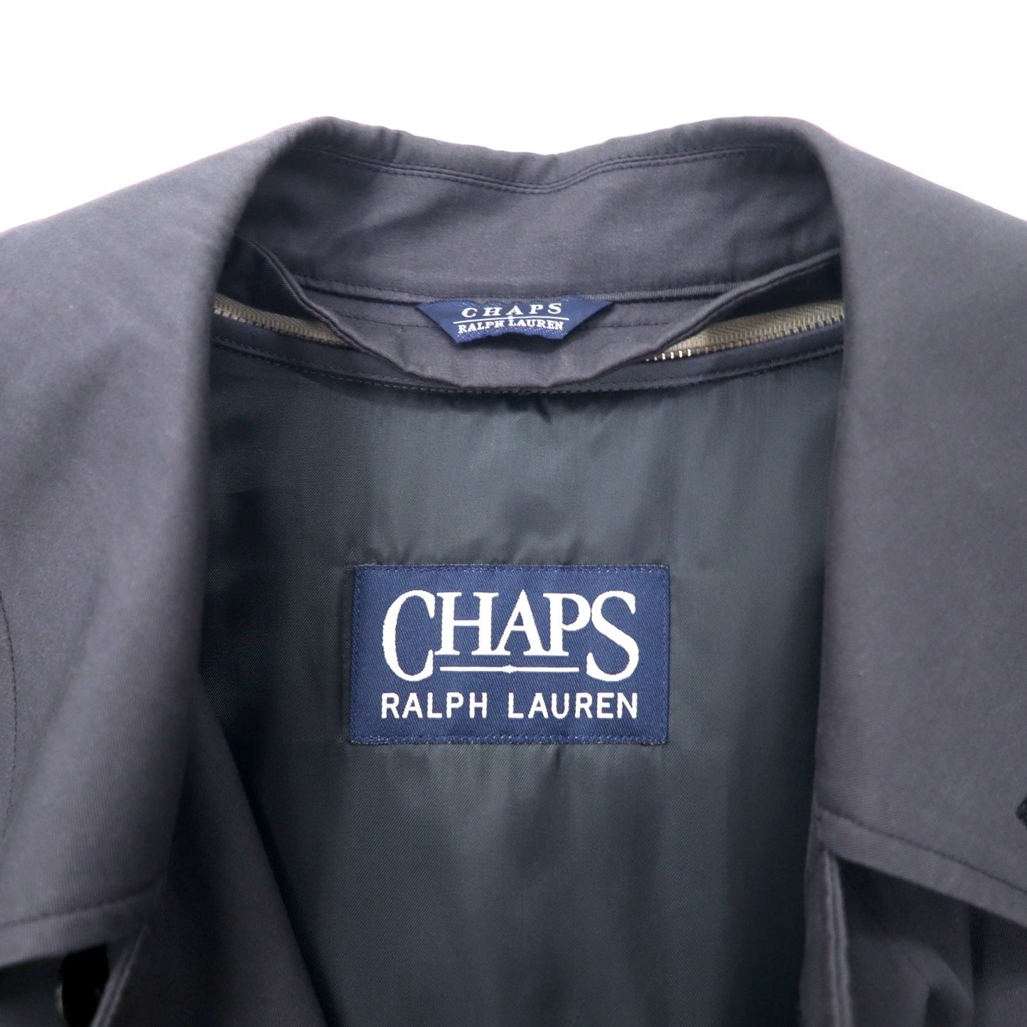CHAPS RALPH LAUREN 90年代 ステンカラーコート LL ブラック コットン 比翼 ライナー着脱式