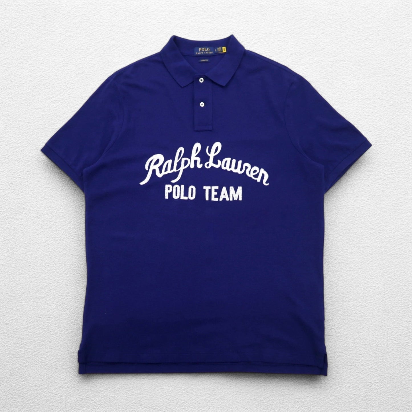 POLO RALPH LAUREN チェーンステッチ 刺繍 ポロシャツ L ブルー 鹿の子 POLO TEAM