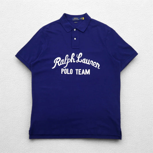 POLO RALPH LAUREN チェーンステッチ 刺繍 ポロシャツ L ブルー 鹿の子 POLO TEAM