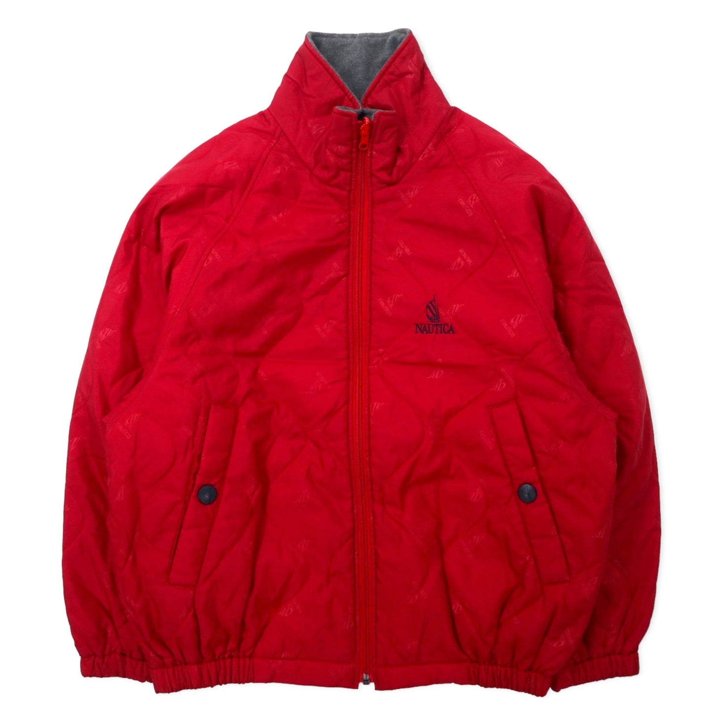 nautica 90年代 インサレーション ジャケット M レッド ナイロン 中綿 ロゴ総柄