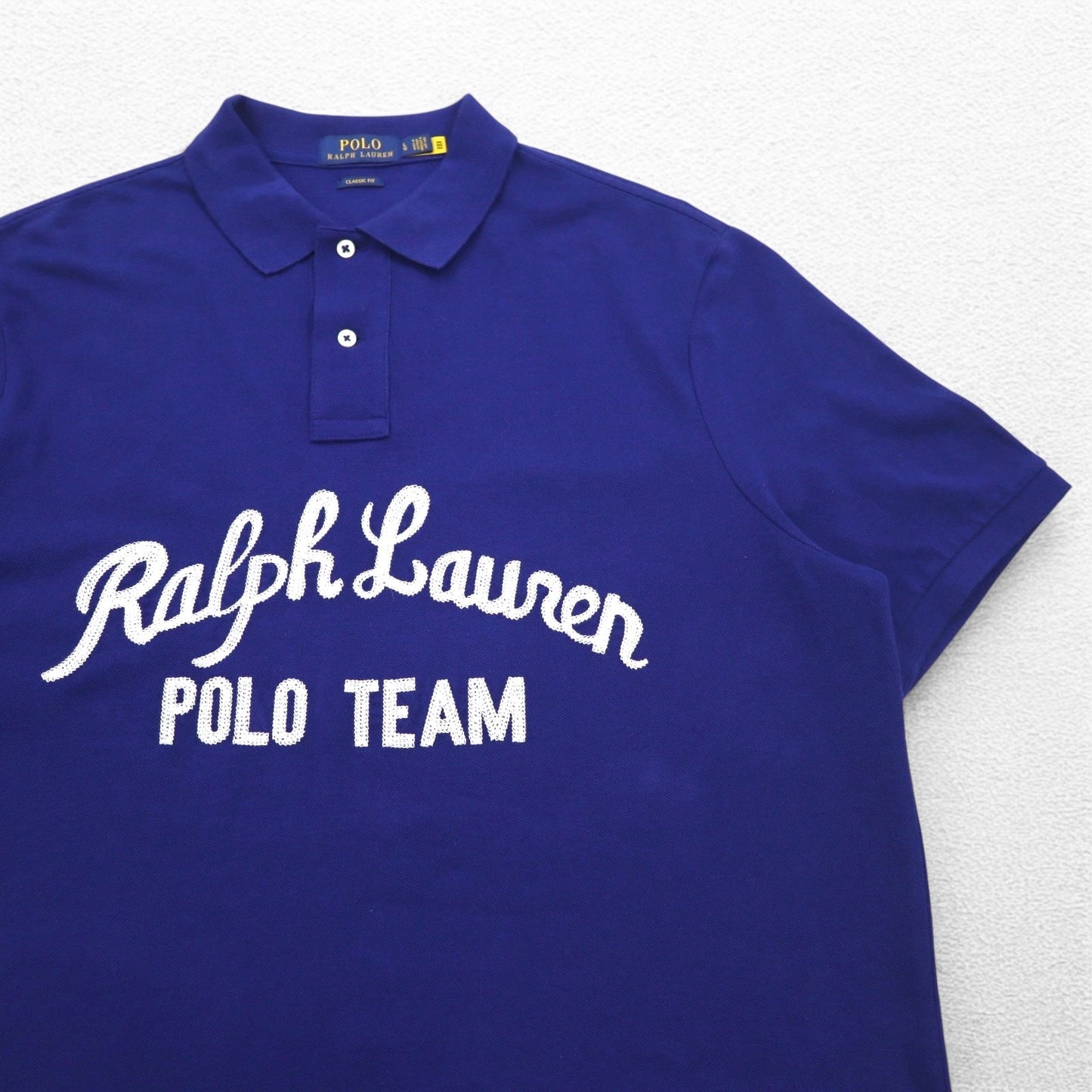 POLO RALPH LAUREN チェーンステッチ 刺繍 ポロシャツ L ブルー 鹿の子 POLO TEAM