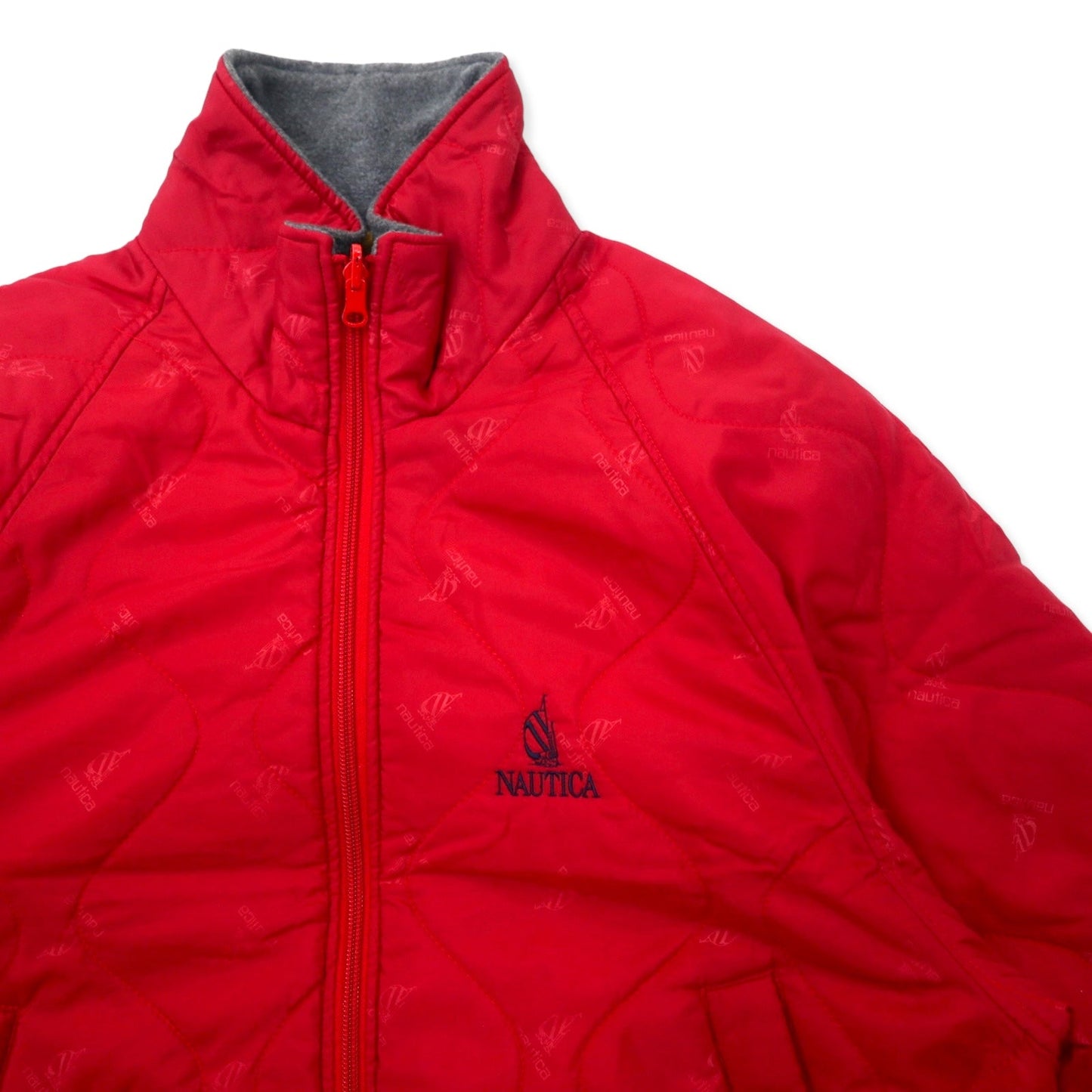 nautica 90年代 インサレーション ジャケット M レッド ナイロン 中綿 ロゴ総柄