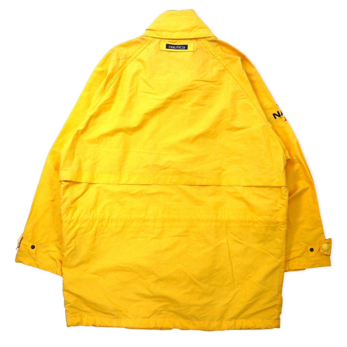 nautica 90年代 セーリングジャケット M イエロー コットン ナイロン フード収納式 ドローコード
