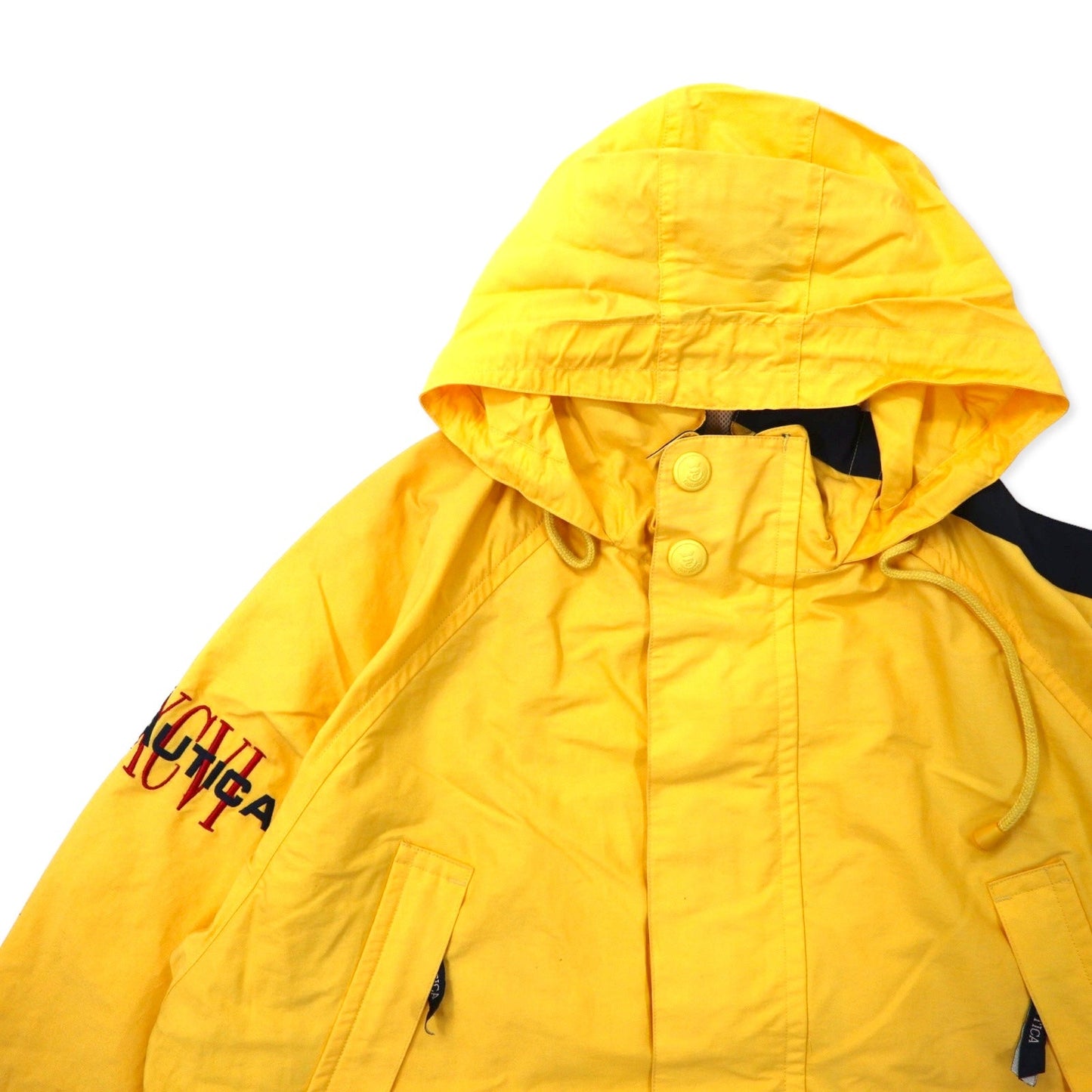 nautica 90年代 セーリングジャケット M イエロー コットン ナイロン フード収納式 ドローコード