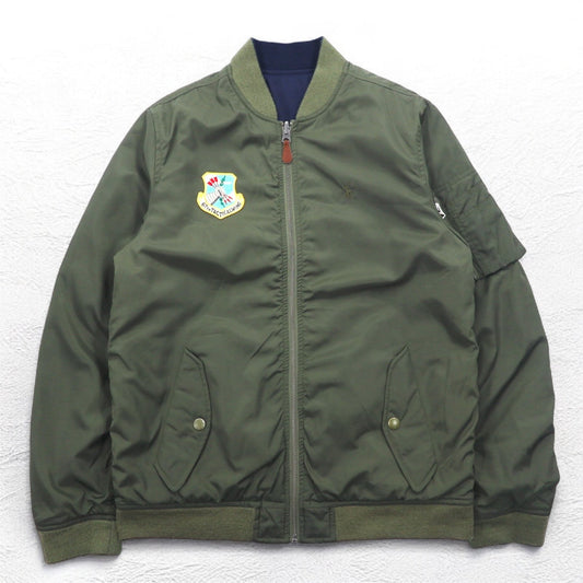 POLO RALPH LAUREN リバーシブル MA-1 フライトジャケット L カーキ ネイビー ポリエステル ワッペン スモールポニー刺繍 TALONジップ