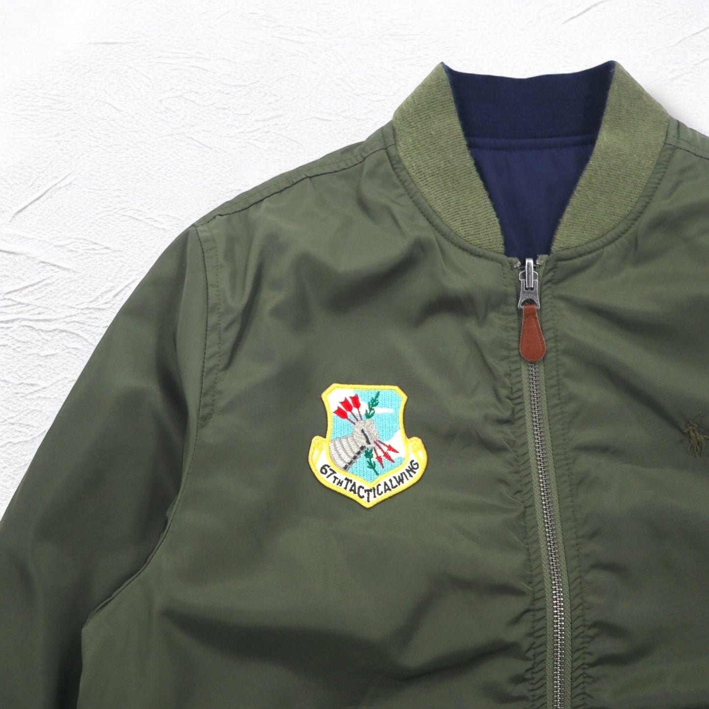 POLO RALPH LAUREN リバーシブル MA-1 フライトジャケット L カーキ ネイビー ポリエステル ワッペン スモールポニー刺繍 TALONジップ