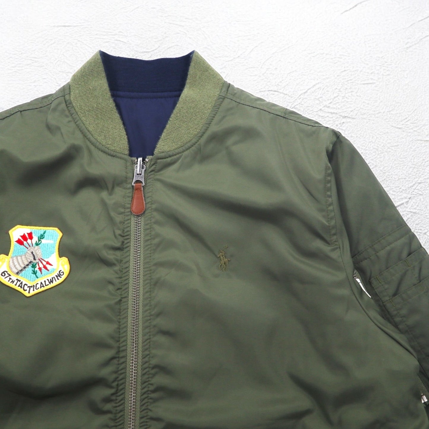POLO RALPH LAUREN リバーシブル MA-1 フライトジャケット L カーキ ネイビー ポリエステル ワッペン スモールポニー刺繍 TALONジップ