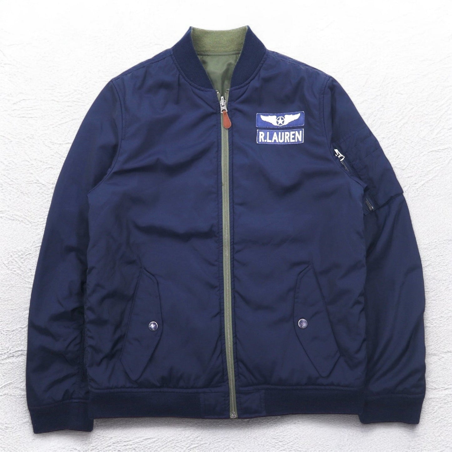 POLO RALPH LAUREN リバーシブル MA-1 フライトジャケット L カーキ ネイビー ポリエステル ワッペン スモールポニー刺繍 TALONジップ