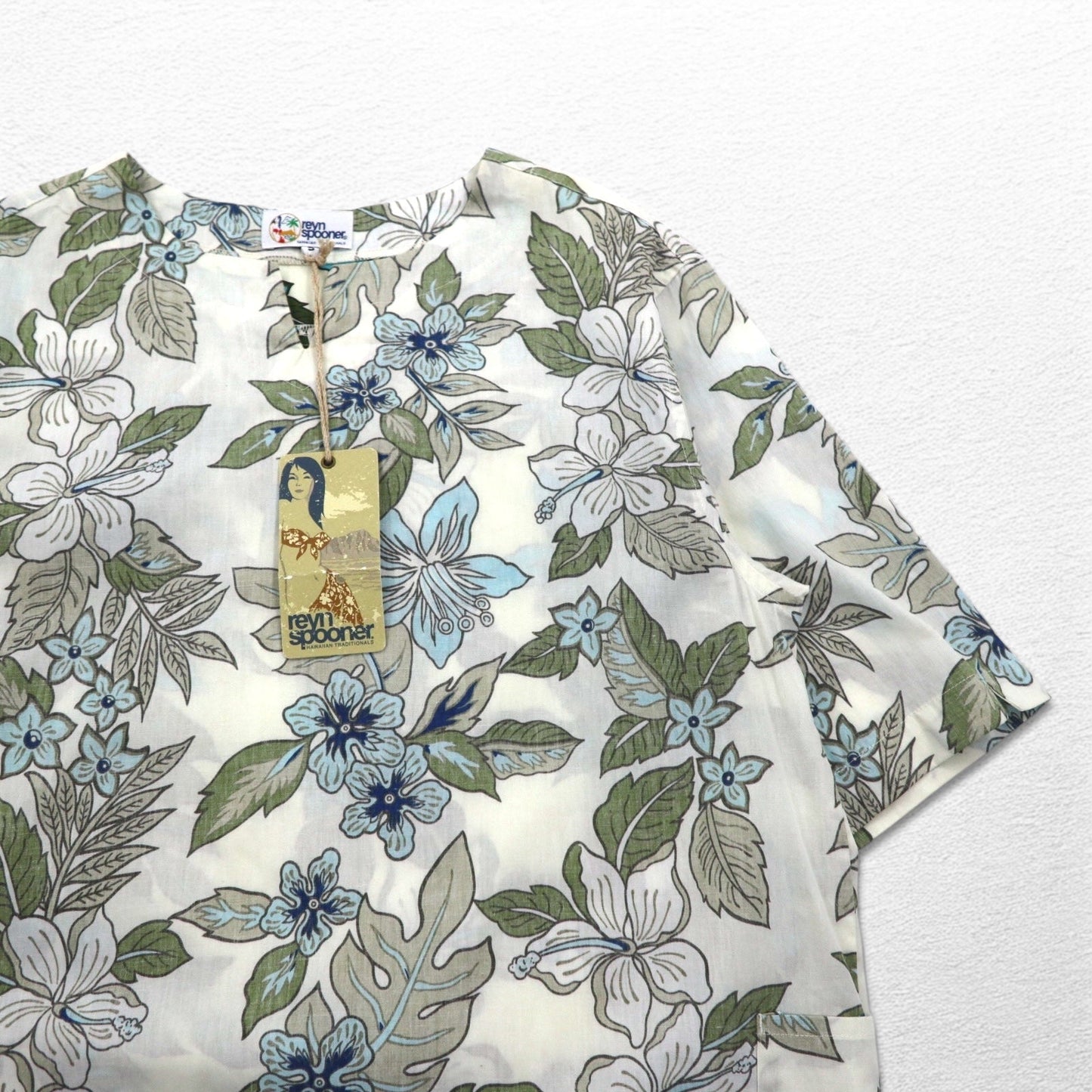 reyn spooner プルオーバー アロハシャツ S ベージュ コットン 総柄 ハイビスカス 未使用品