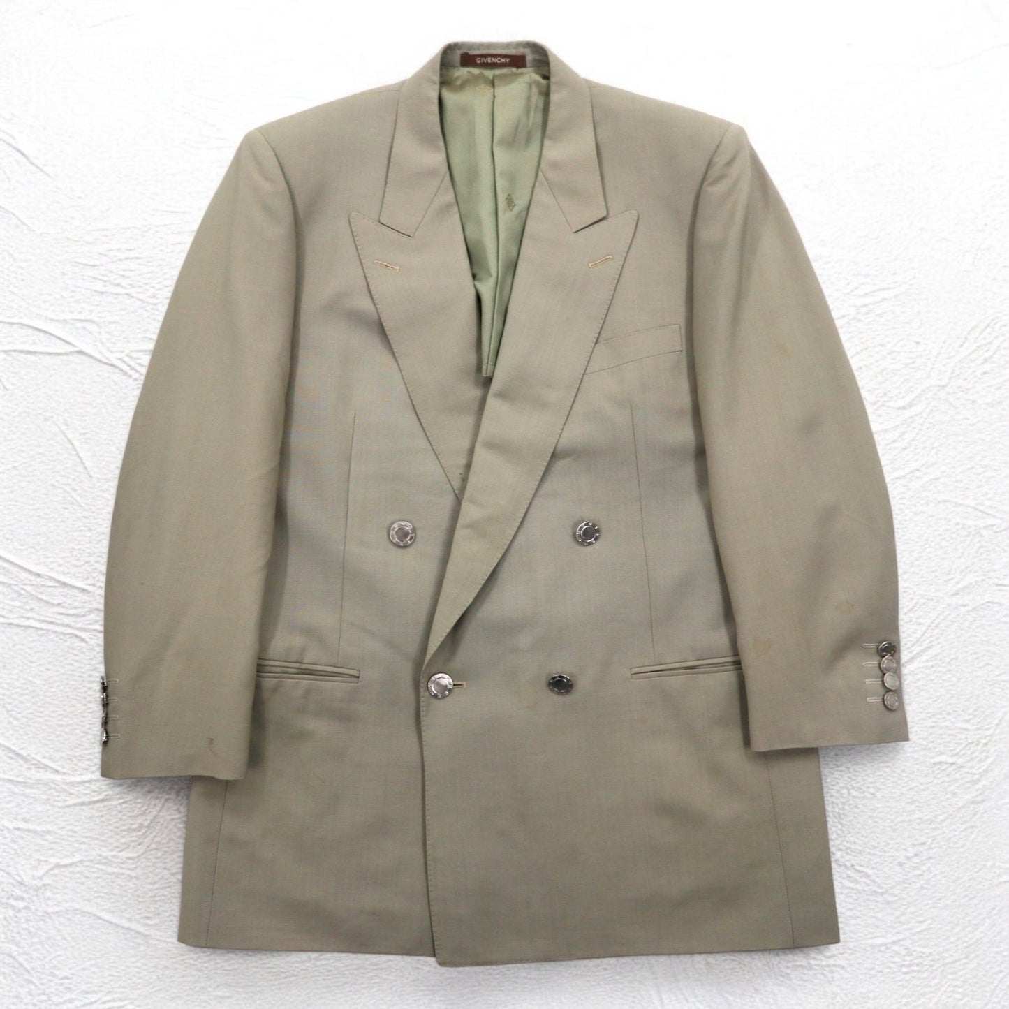 GIVENCHY 80年代 オールド ダブル テーラードジャケット ブレザー M ベージュ ウール メタルボタン 日本製