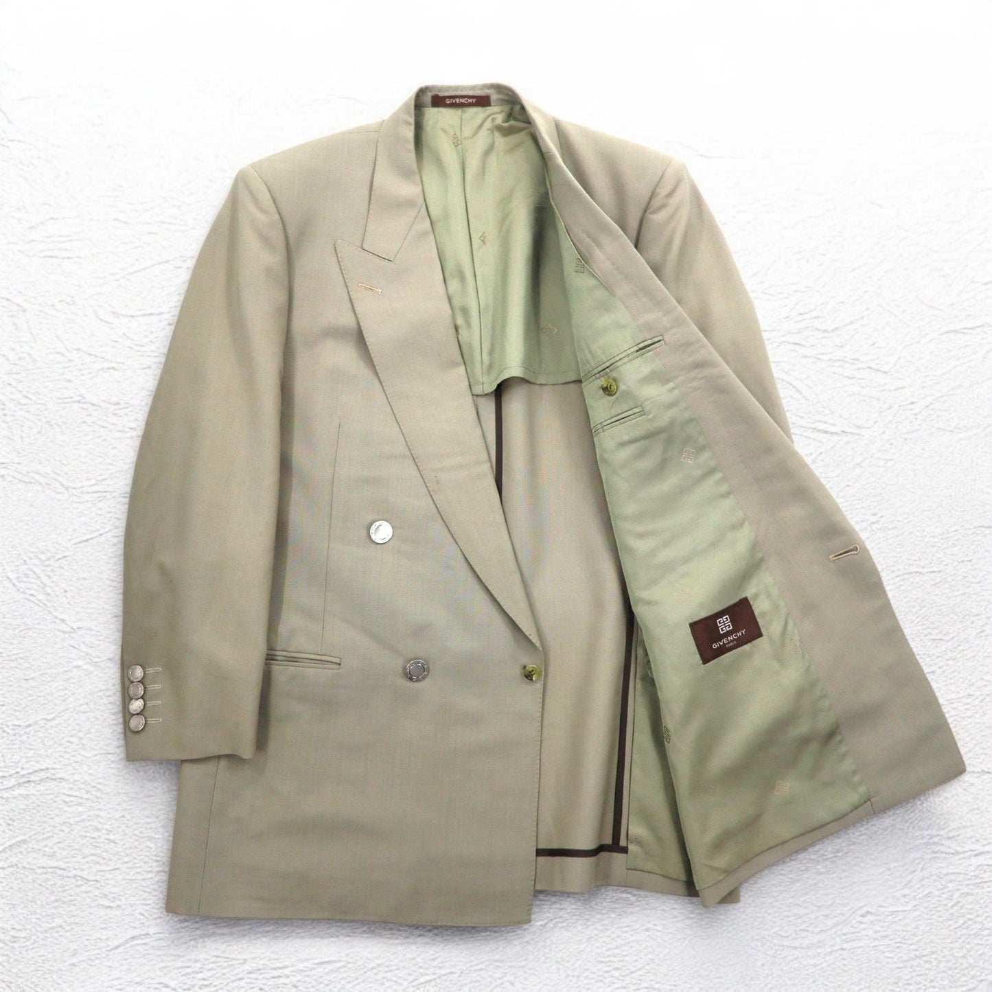 GIVENCHY 80年代 オールド ダブル テーラードジャケット ブレザー M ベージュ ウール メタルボタン 日本製