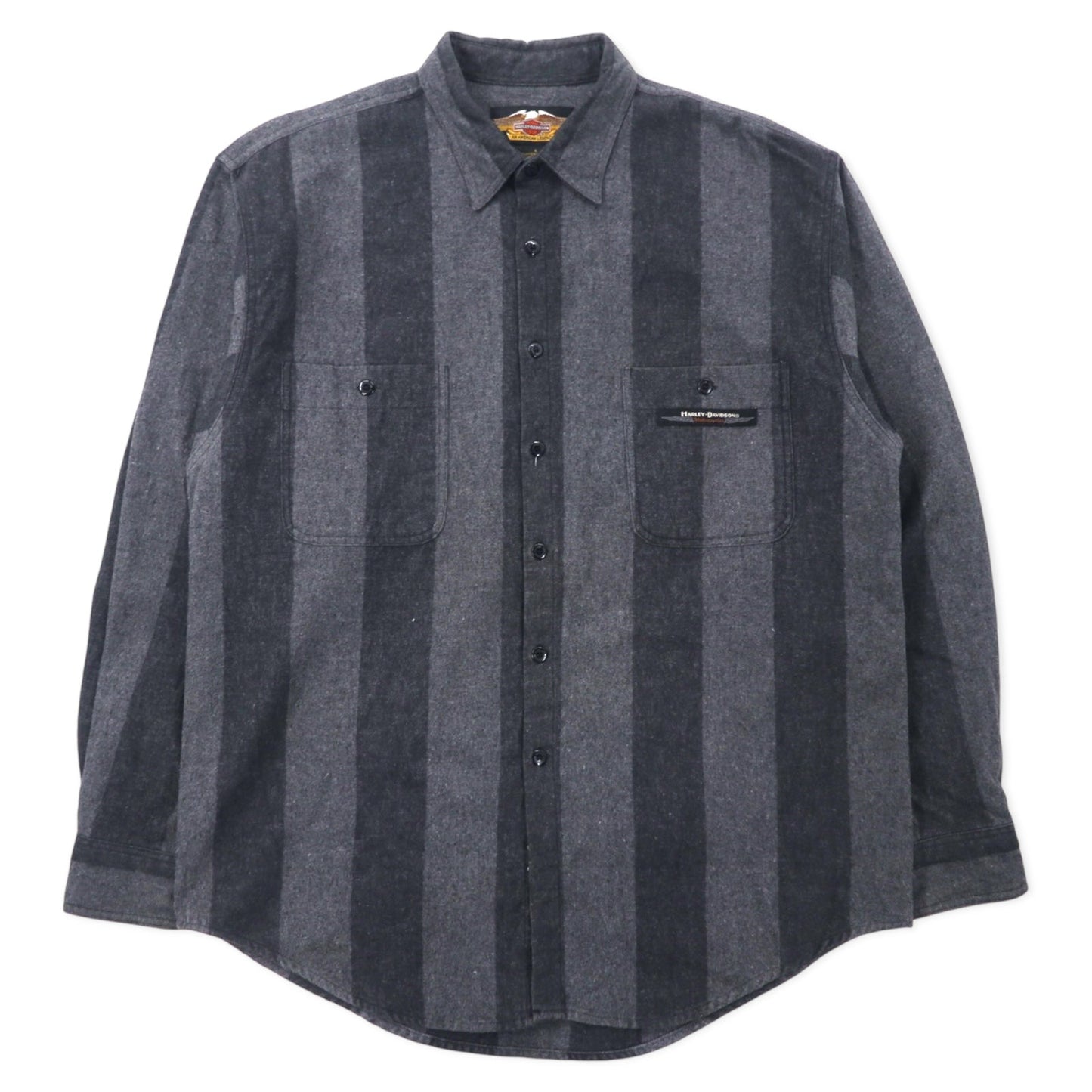 HARLEY DAVIDSON フランネル ワークシャツ L グレー ストライプ コットン メキシコ製