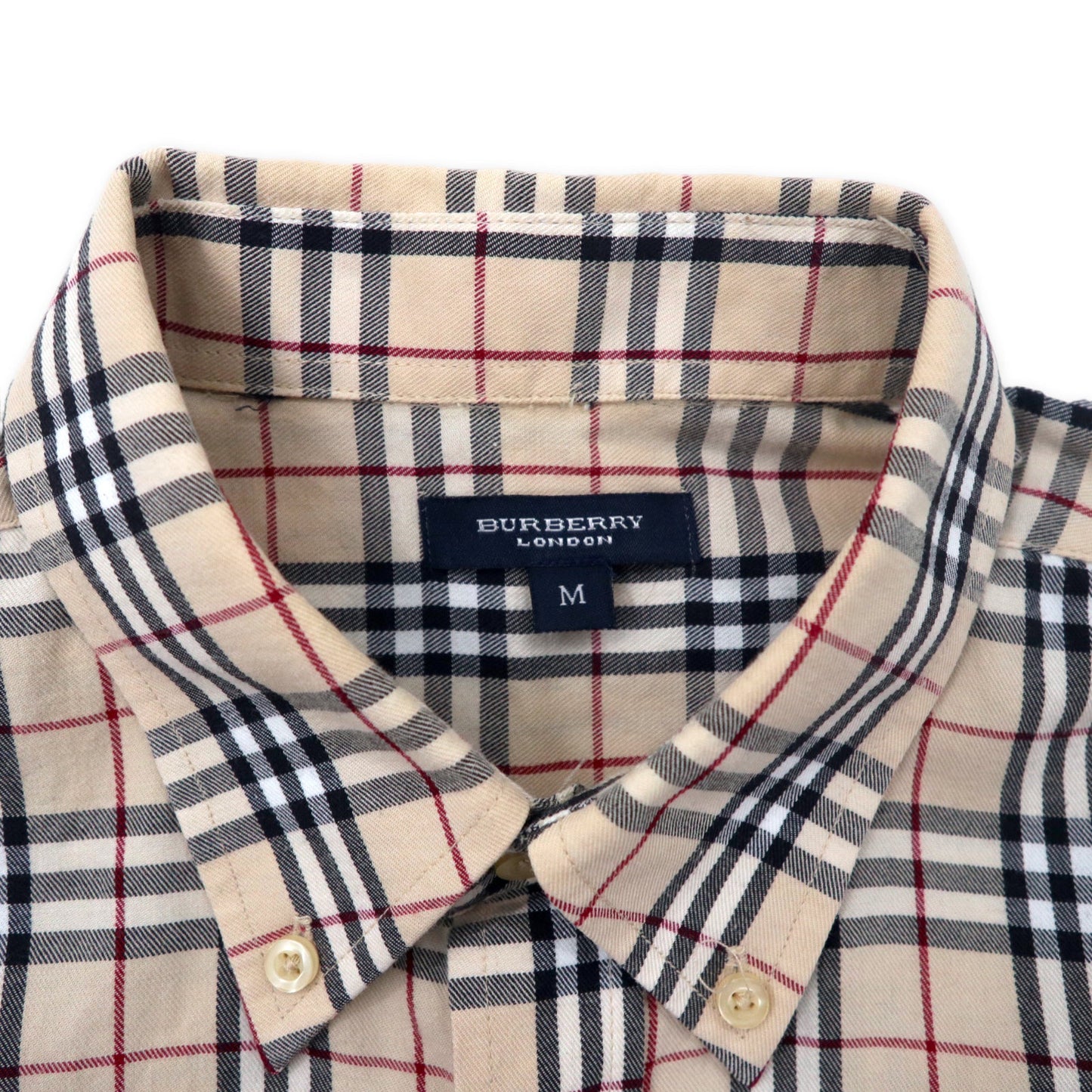 BURBERRY ノバチェック ボタンダウンシャツ M ベージュ コットン ワンポイントロゴ刺繍