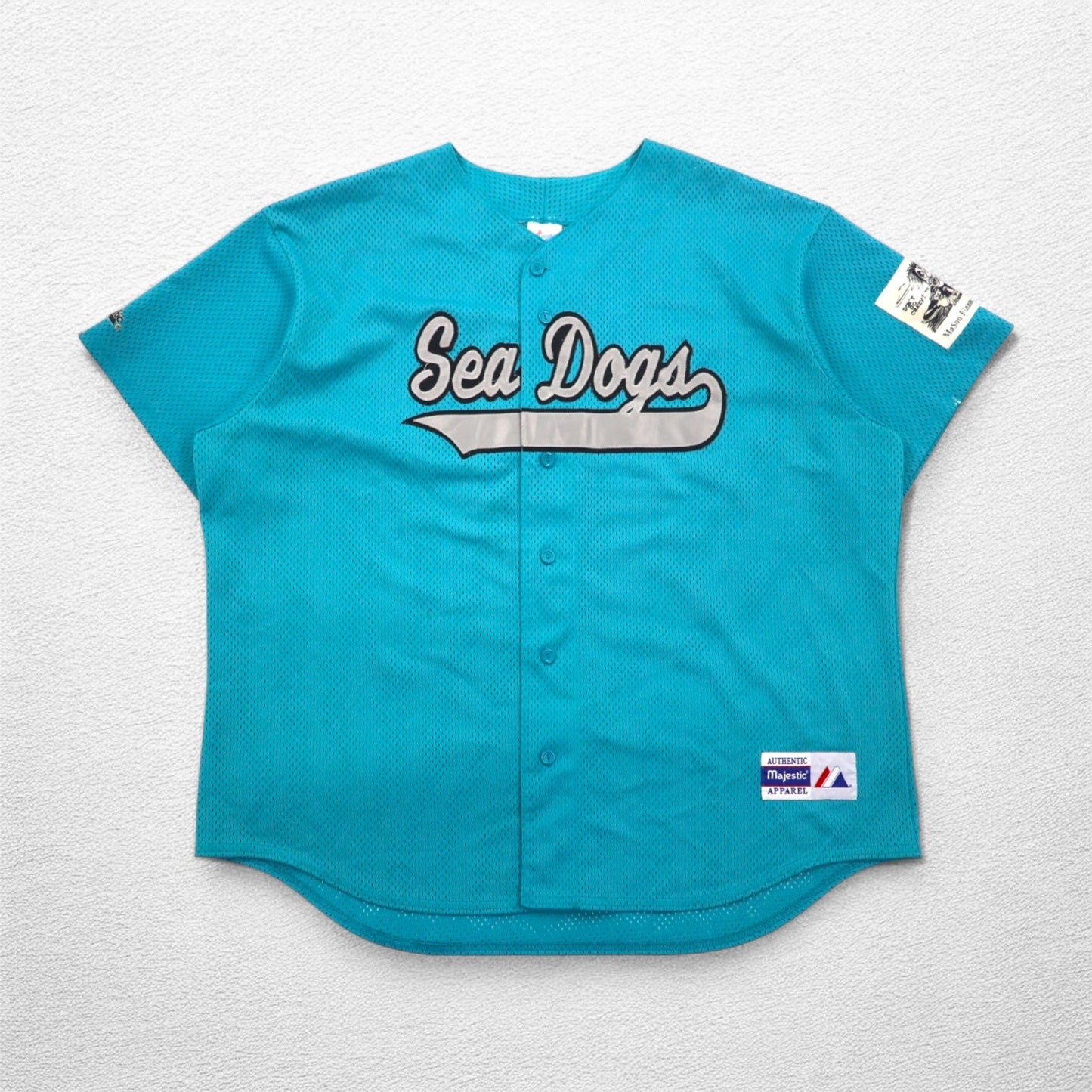 majestic 90年代 USA製 MiLB メッシュ ベースボールシャツ 2X ブルー Sea Dogs ナンバリング