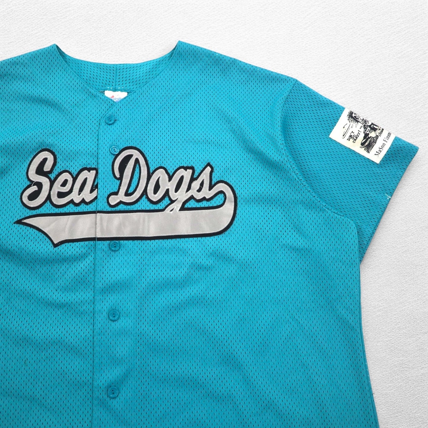 majestic 90年代 USA製 MiLB メッシュ ベースボールシャツ 2X ブルー Sea Dogs ナンバリング