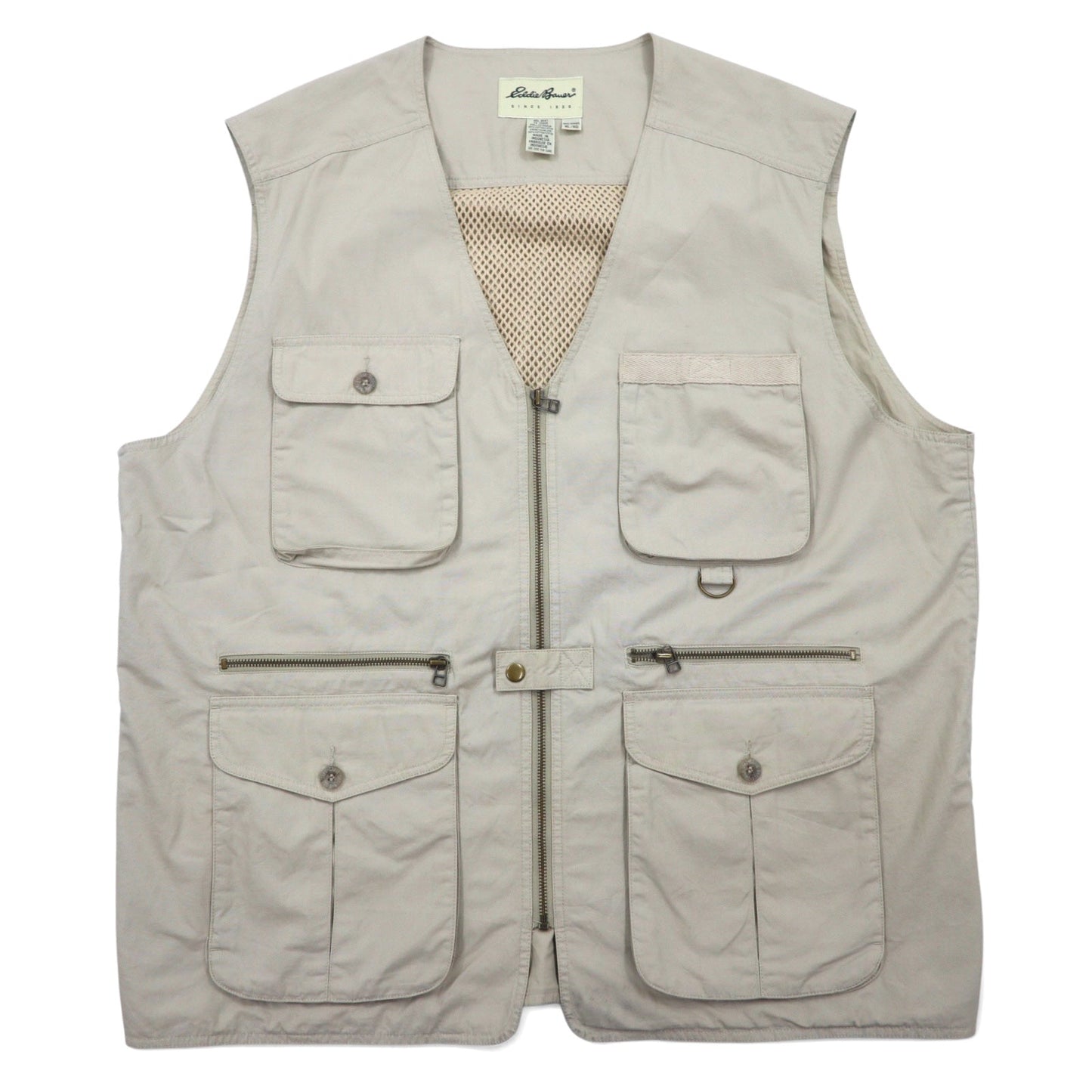 Eddie Bauer 90年代 フィッシングベスト XL ベージュ コットン メッシュ切り替え ドローコード