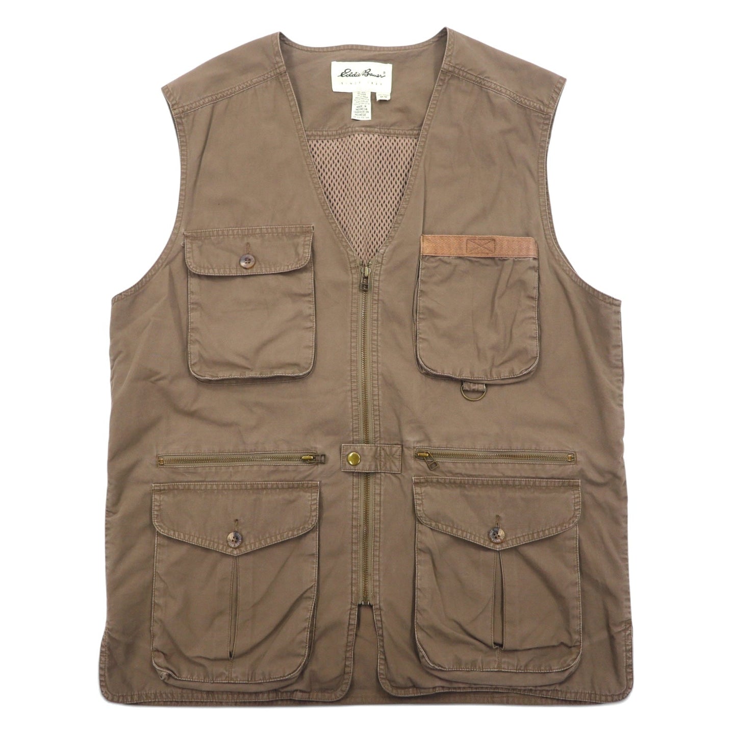 Eddie Bauer 90年代 フィッシングベスト M カーキ コットン メッシュ切り替え ドローコード