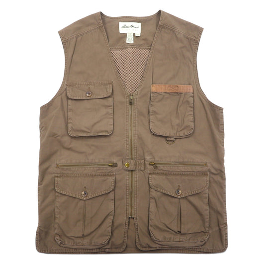 Eddie Bauer 90年代 フィッシングベスト M カーキ コットン メッシュ切り替え ドローコード