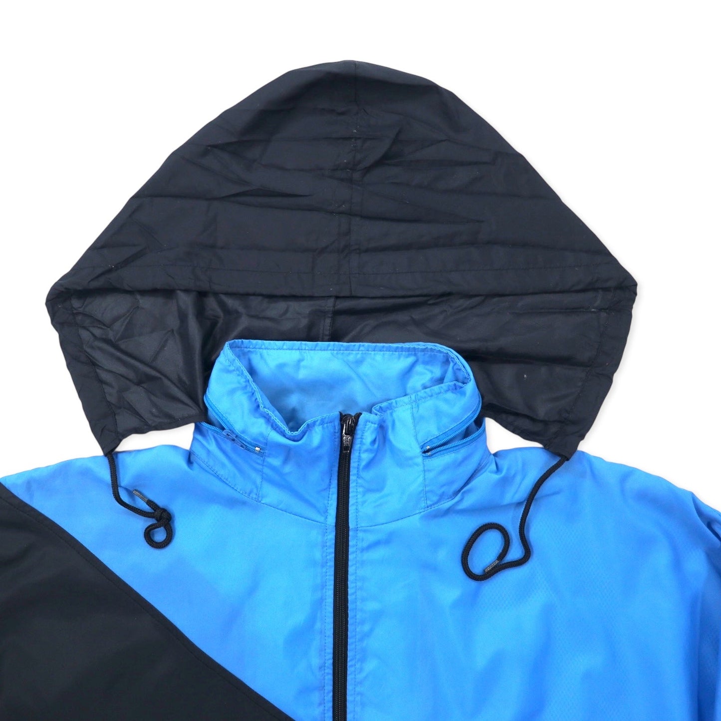 Reebok SPORT 90年代 ナイロンジャケット M ブルー ブラック フード収納式 バックロゴ刺繍