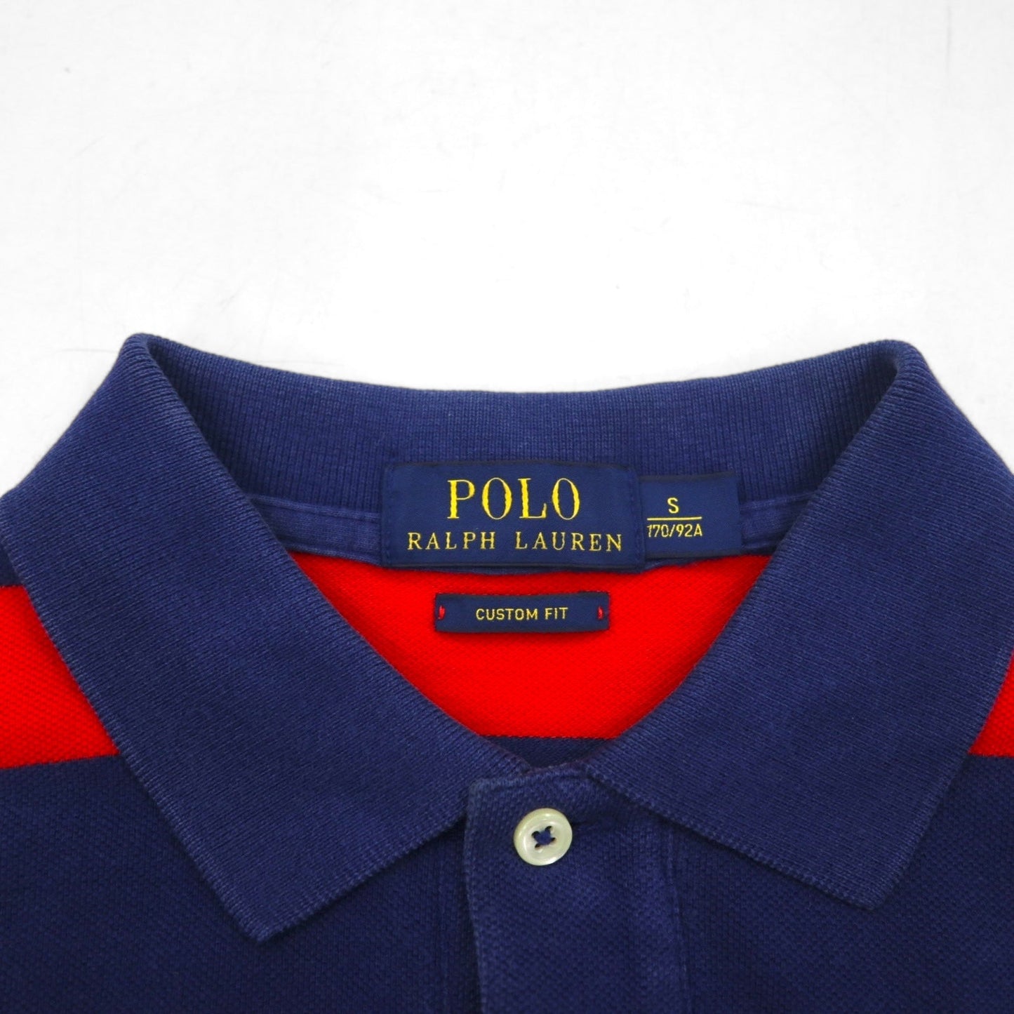 POLO RALPH LAUREN ボーダー ポロシャツ S ネイビー レッド 鹿の子 CUSTOM FIT スモールポニー刺繍