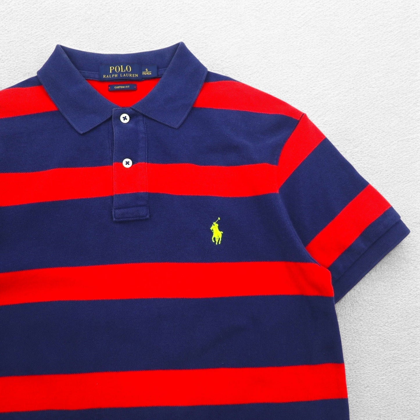 POLO RALPH LAUREN ボーダー ポロシャツ S ネイビー レッド 鹿の子 CUSTOM FIT スモールポニー刺繍