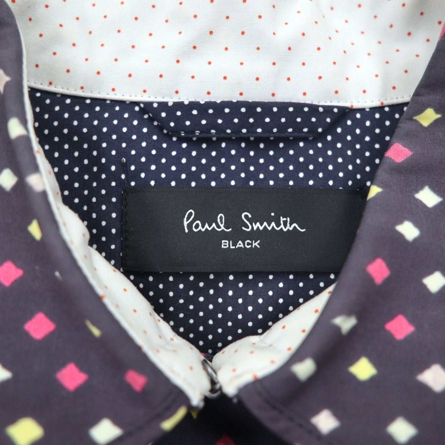 Paul Smith BLACK ゴム引き トレンチコート L ネイビー 総柄 ドット ダブルブレスト ベルト付き 防水