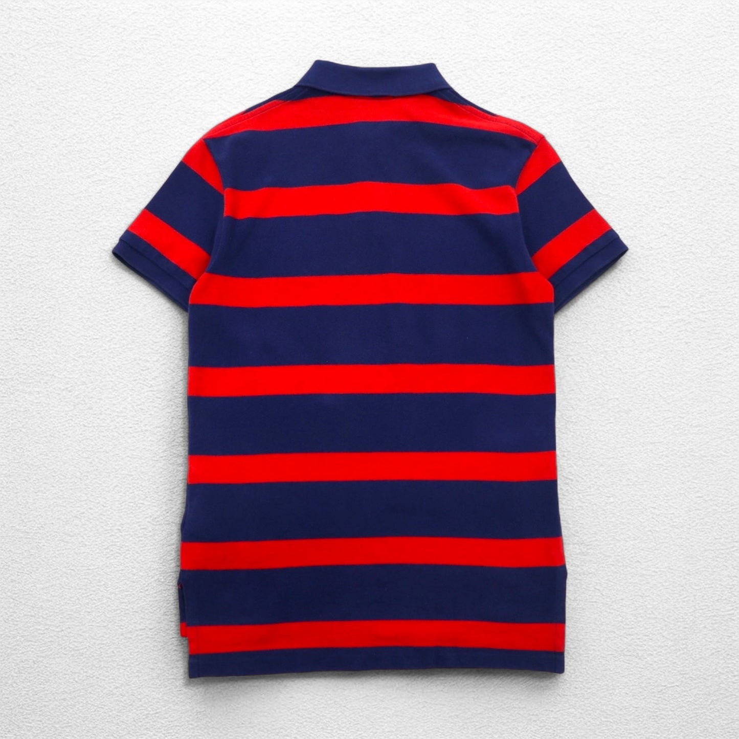 POLO RALPH LAUREN ボーダー ポロシャツ S ネイビー レッド 鹿の子 CUSTOM FIT スモールポニー刺繍