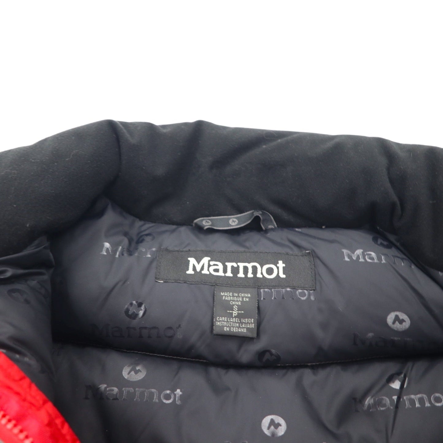 Marmot バイカラー ダウンジャケット S レッド ポリエステル ロゴ刺繍 ダブルジップ ドローコード