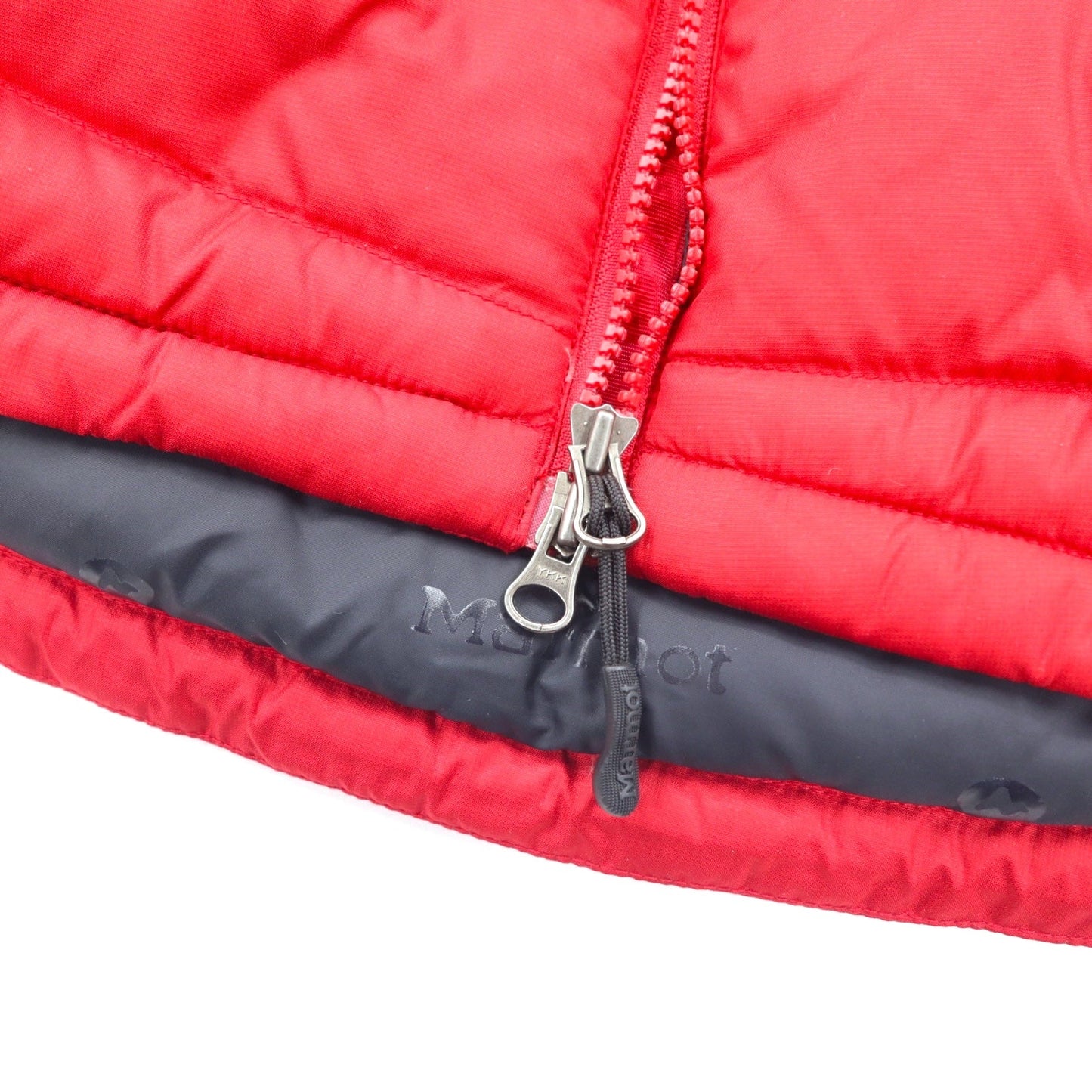 Marmot バイカラー ダウンジャケット S レッド ポリエステル ロゴ刺繍 ダブルジップ ドローコード