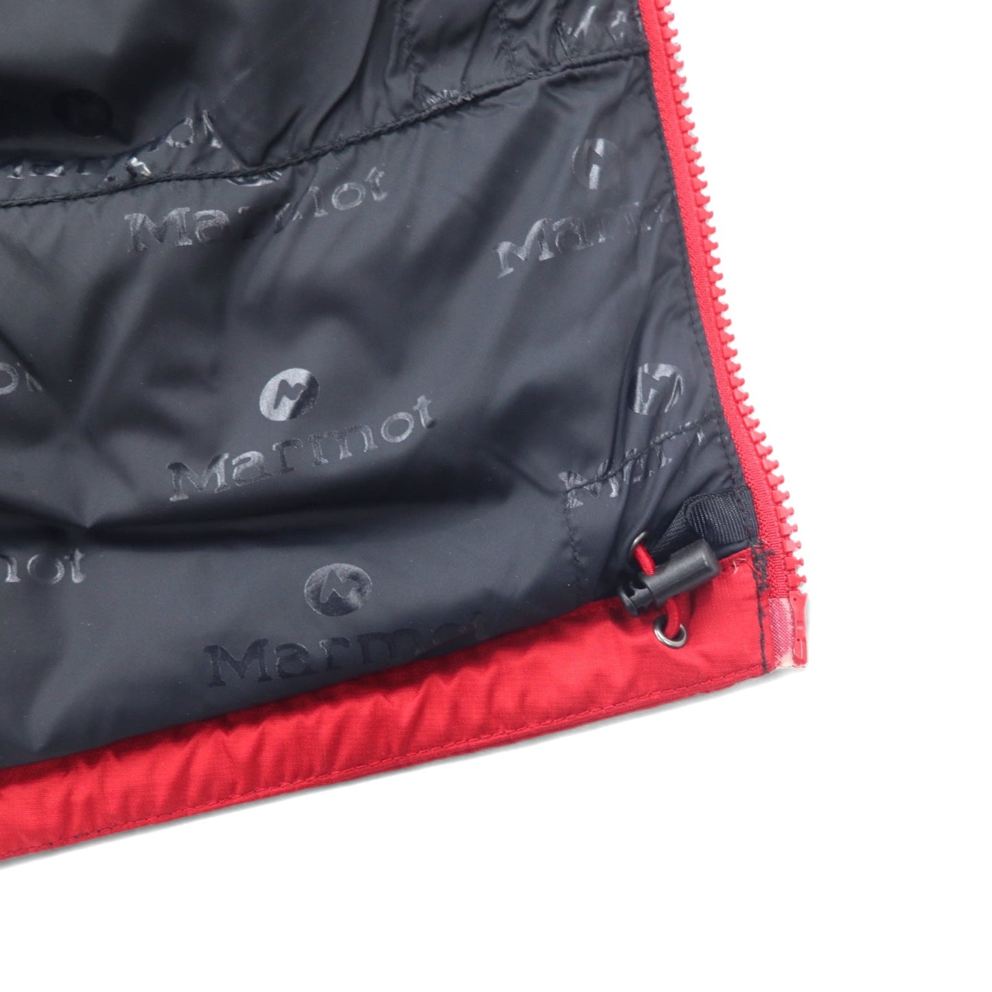 Marmot バイカラー ダウンジャケット S レッド ポリエステル ロゴ刺繍 ダブルジップ ドローコード