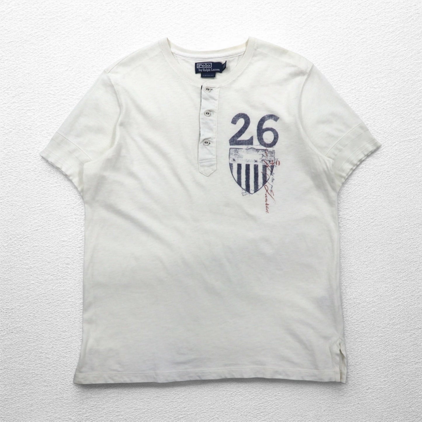 Polo by Ralph Lauren ヘンリーネック Tシャツ XL ホワイト 染み込みプリント ナンバリング CUSTOM FIT