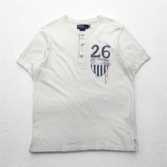 Polo by Ralph Lauren ヘンリーネック Tシャツ XL ホワイト 染み込みプリント ナンバリング CUSTOM FIT