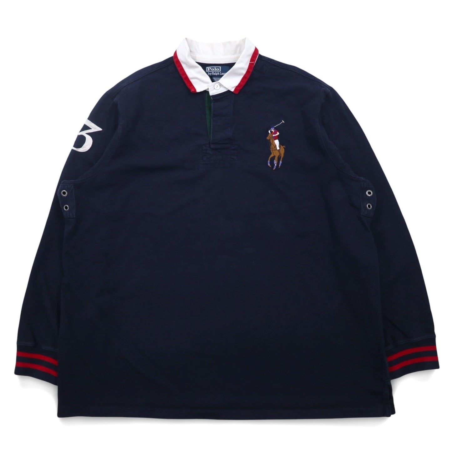 Polo by Ralph Lauren 90年代 ビッグポニー刺繍 ラガーシャツ XXL ネイビー ナンバリング エルボーパッチ スリランカ製