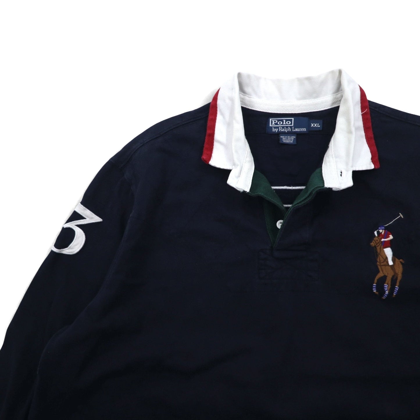 Polo by Ralph Lauren 90年代 ビッグポニー刺繍 ラガーシャツ XXL ネイビー ナンバリング エルボーパッチ スリランカ製