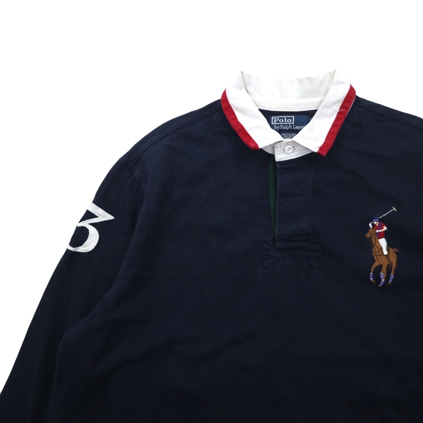 Polo by Ralph Lauren 90年代 ビッグポニー刺繍 ラガーシャツ XXL ネイビー ナンバリング エルボーパッチ スリランカ製
