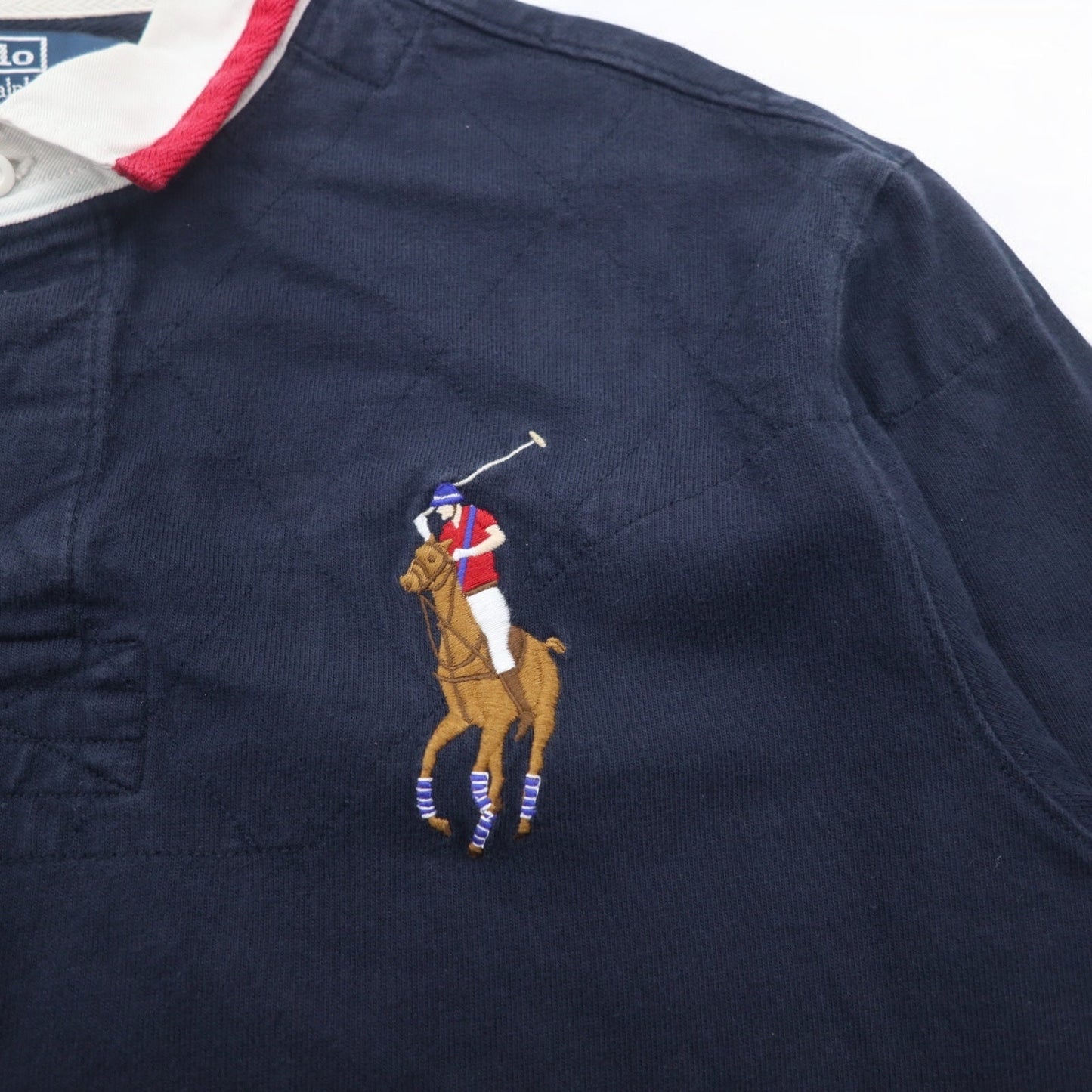 Polo by Ralph Lauren 90年代 ビッグポニー刺繍 ラガーシャツ XXL ネイビー ナンバリング エルボーパッチ スリランカ製